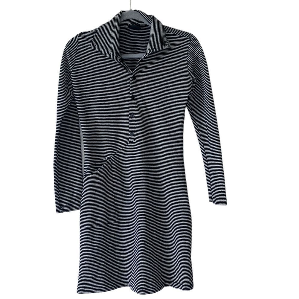 Nau Black & White Stripe Dress Size X-Small Long Sleeve Winter Outdoor Dress